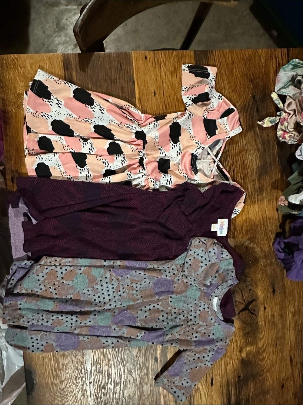 LuLaRoe Pink Black Cream Abstract Kids Dress